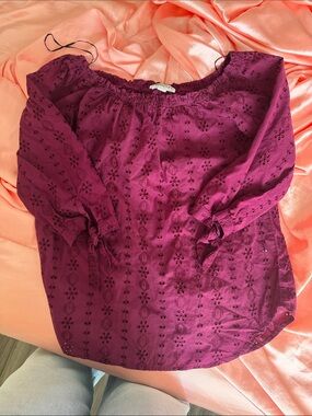 Westport Off-Shoulder Eyelet Blouse - Plum